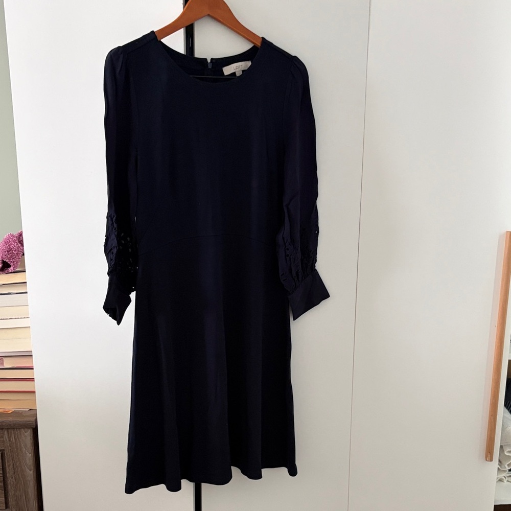 LOFT Midnight Blue Long Sleeve Dress with eyelet sleeves